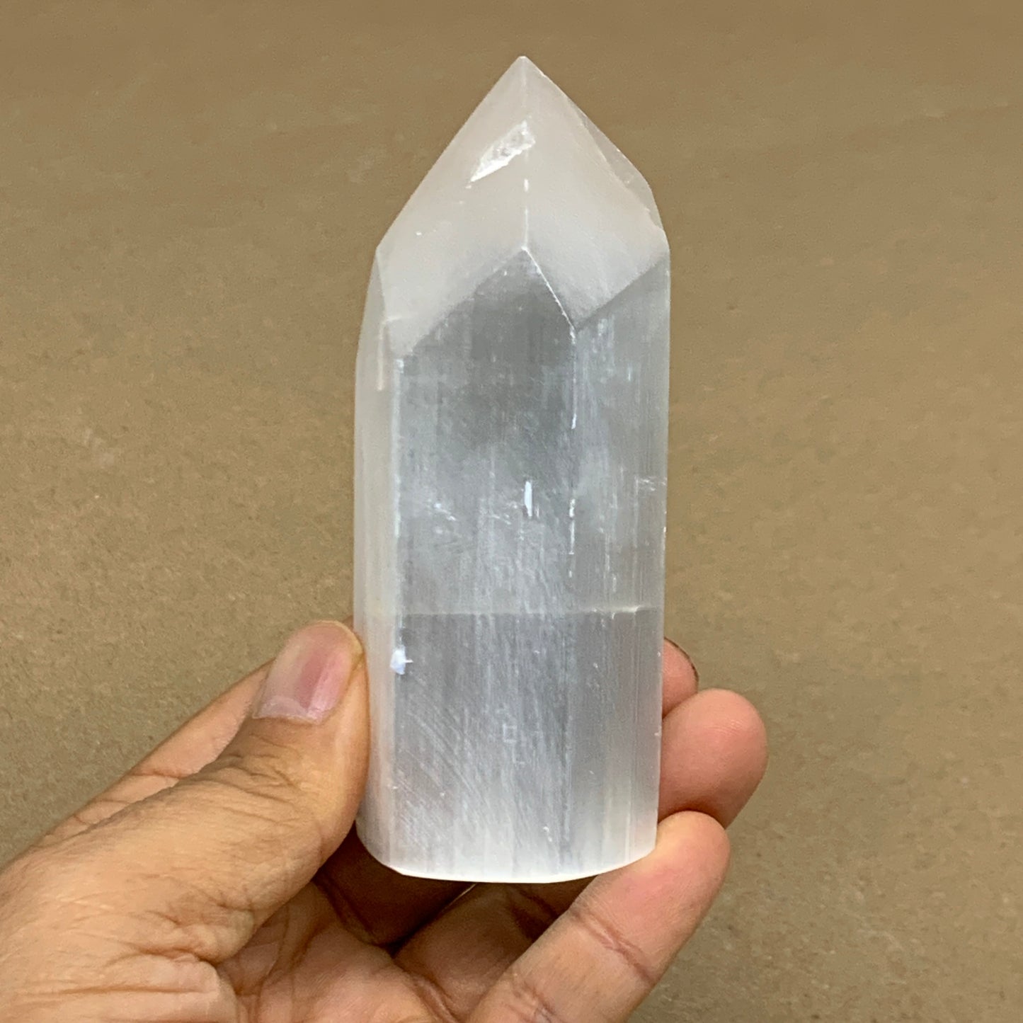 198g, 4"x1.6", Selenite (Satin Spar) Crystal Tower Point, B36031