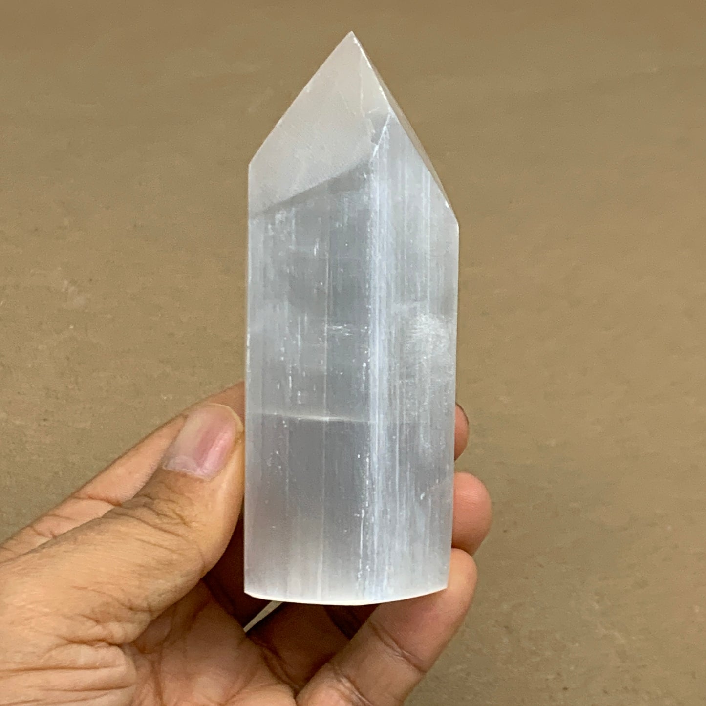 198g, 4"x1.6", Selenite (Satin Spar) Crystal Tower Point, B36031