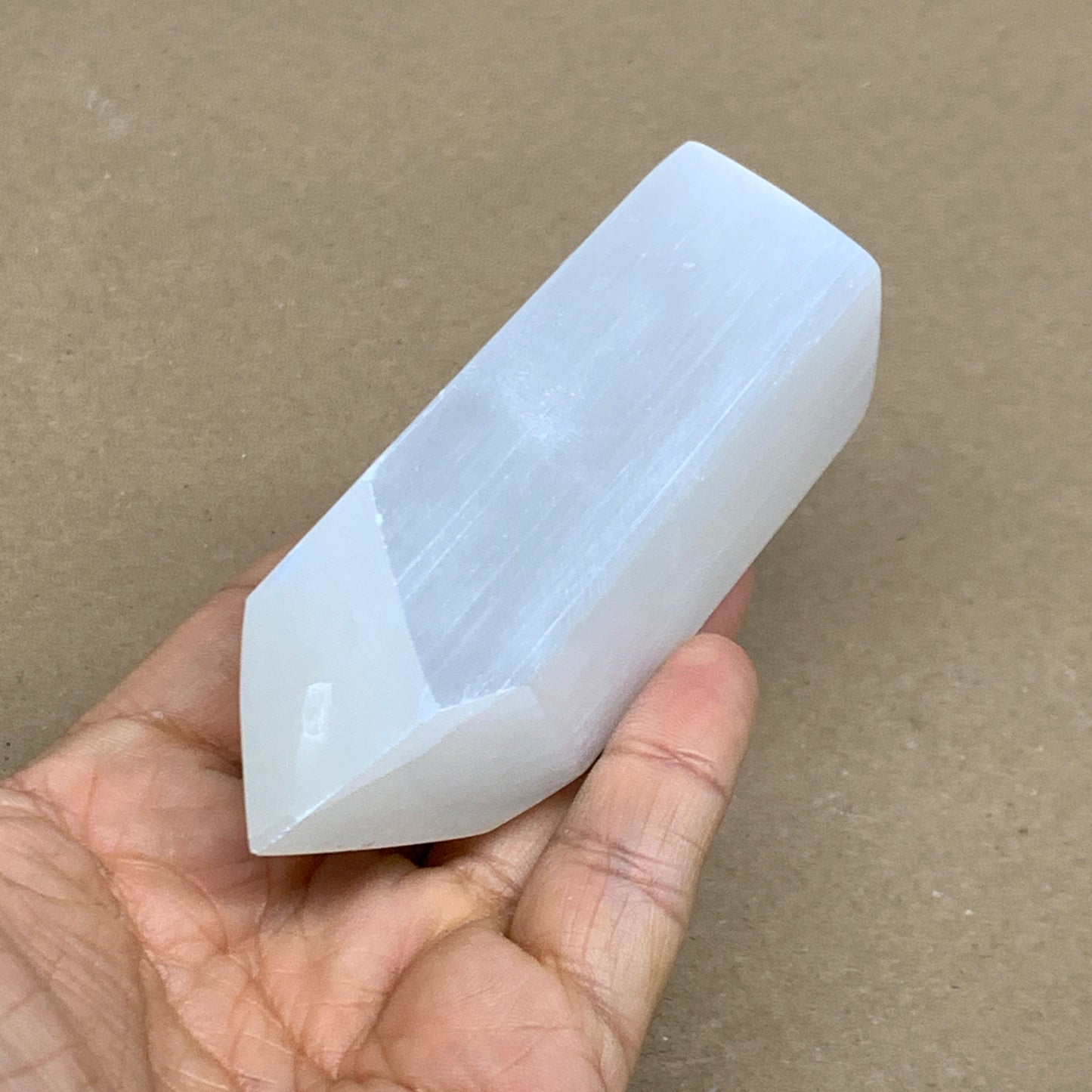 198g, 4"x1.6", Selenite (Satin Spar) Crystal Tower Point, B36031