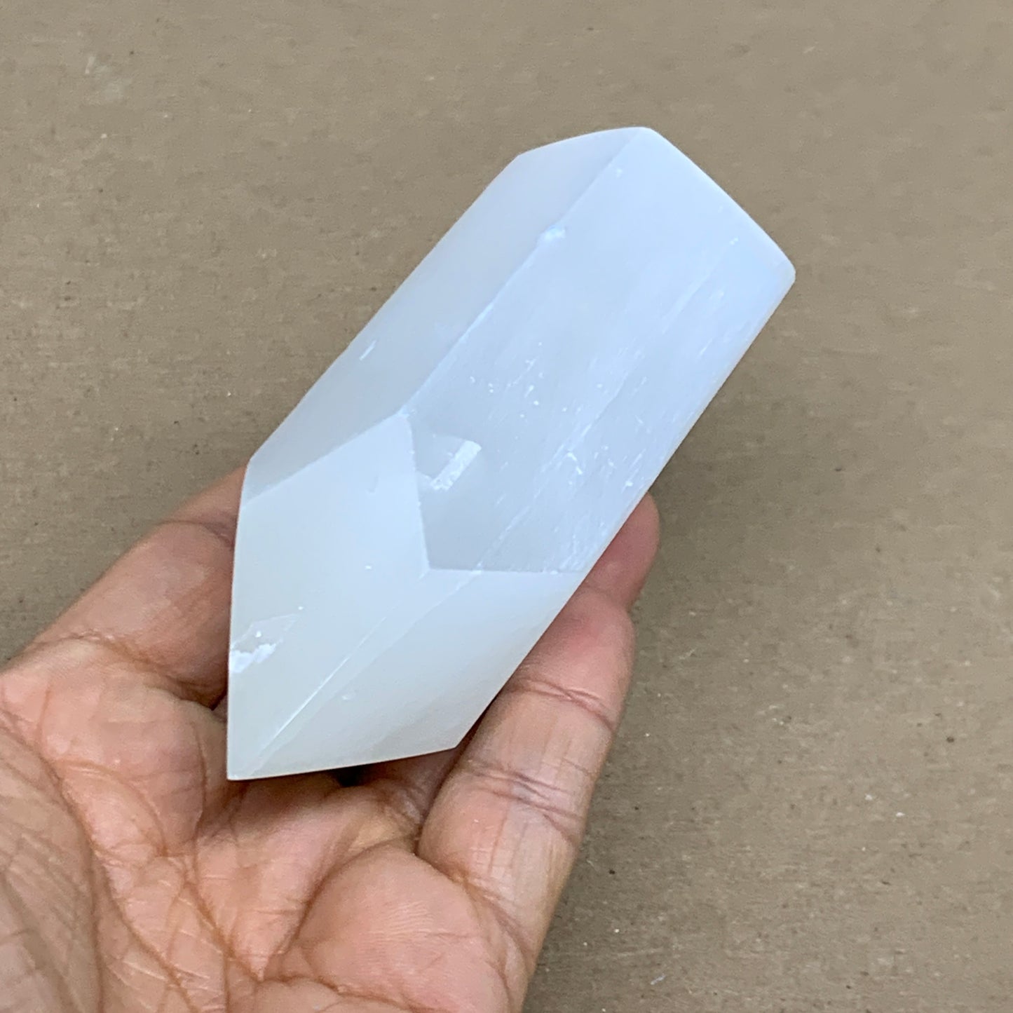 198g, 4"x1.6", Selenite (Satin Spar) Crystal Tower Point, B36031