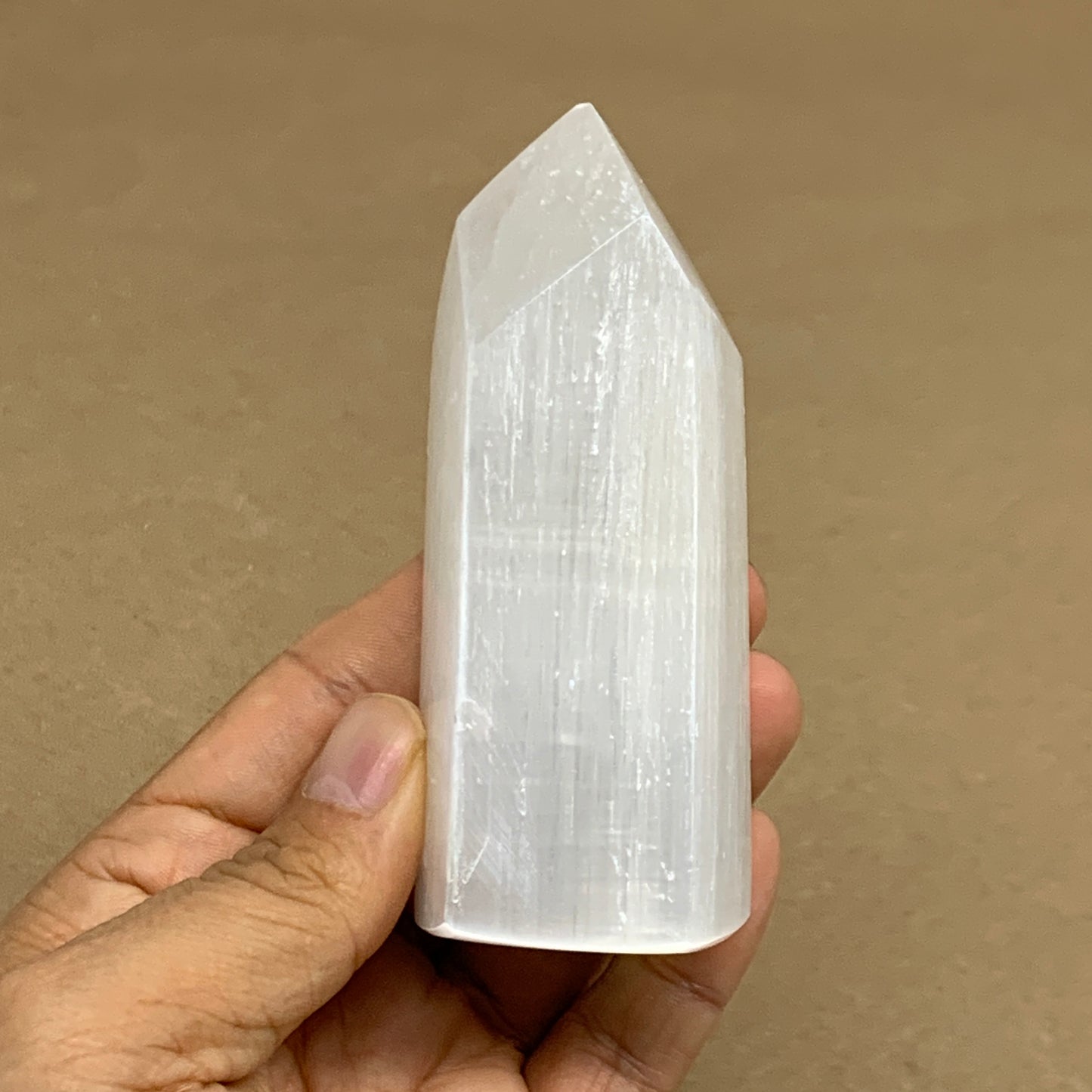 196g, 3.8"x1.6", Selenite (Satin Spar) Crystal Tower Point, B36032