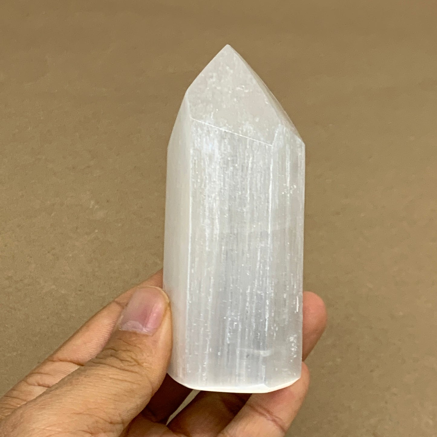 196g, 3.8"x1.6", Selenite (Satin Spar) Crystal Tower Point, B36032