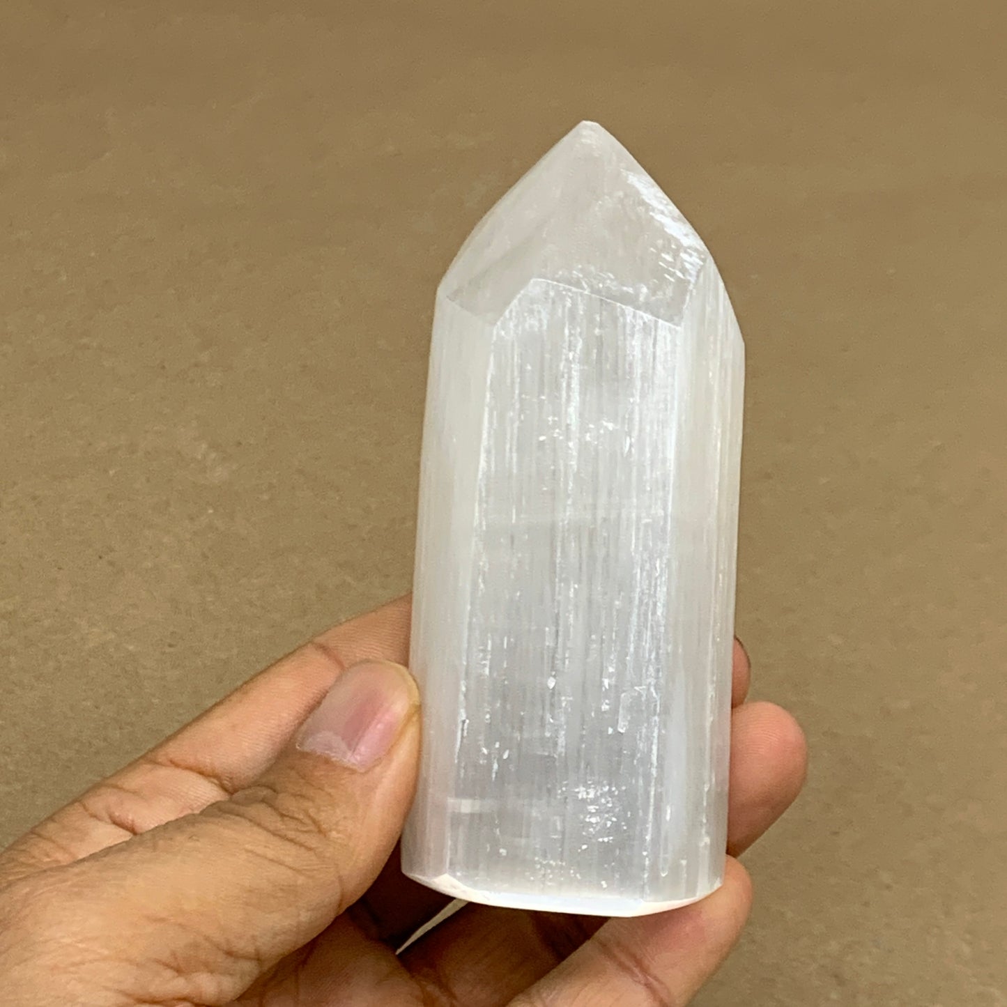 196g, 3.8"x1.6", Selenite (Satin Spar) Crystal Tower Point, B36032