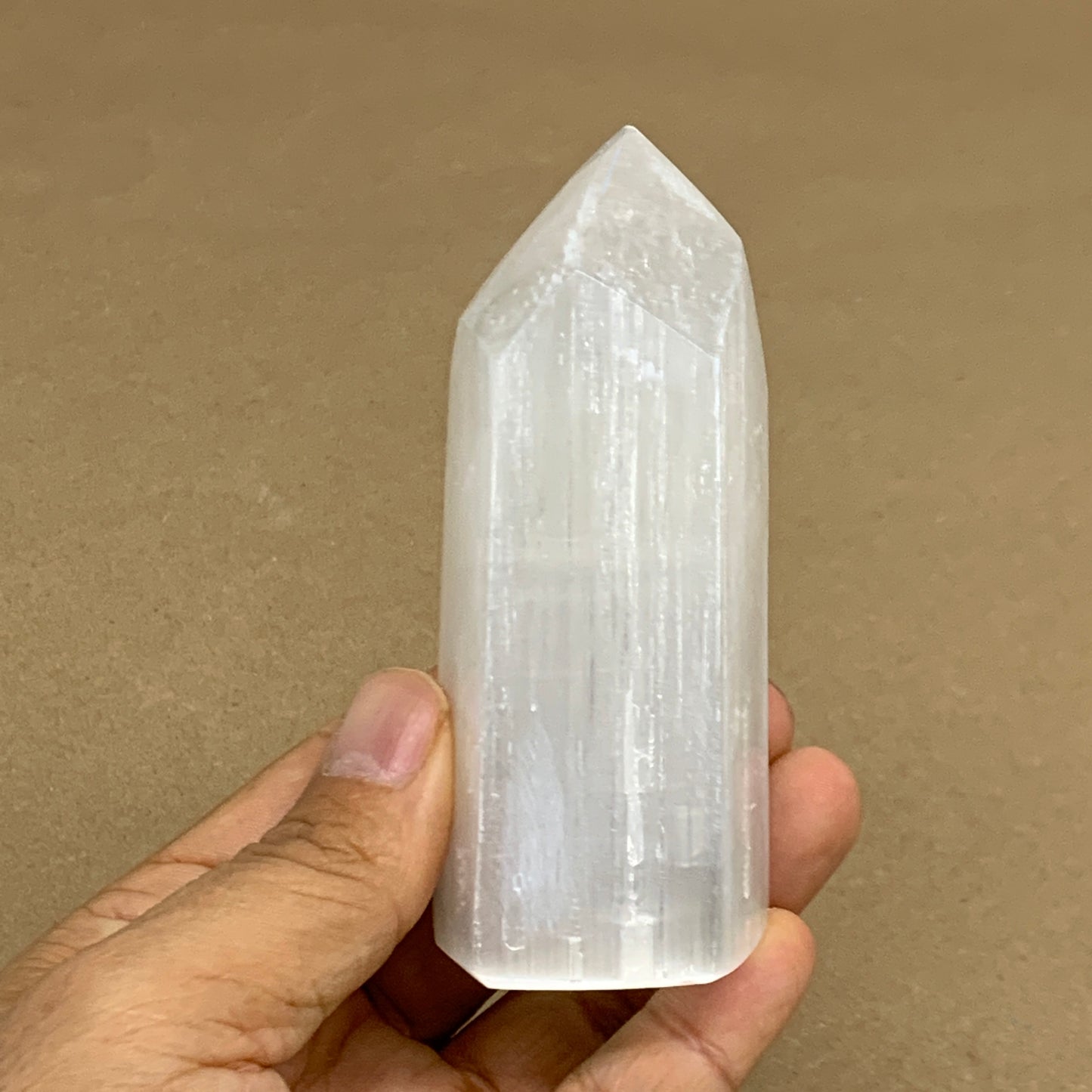 196g, 3.8"x1.6", Selenite (Satin Spar) Crystal Tower Point, B36032