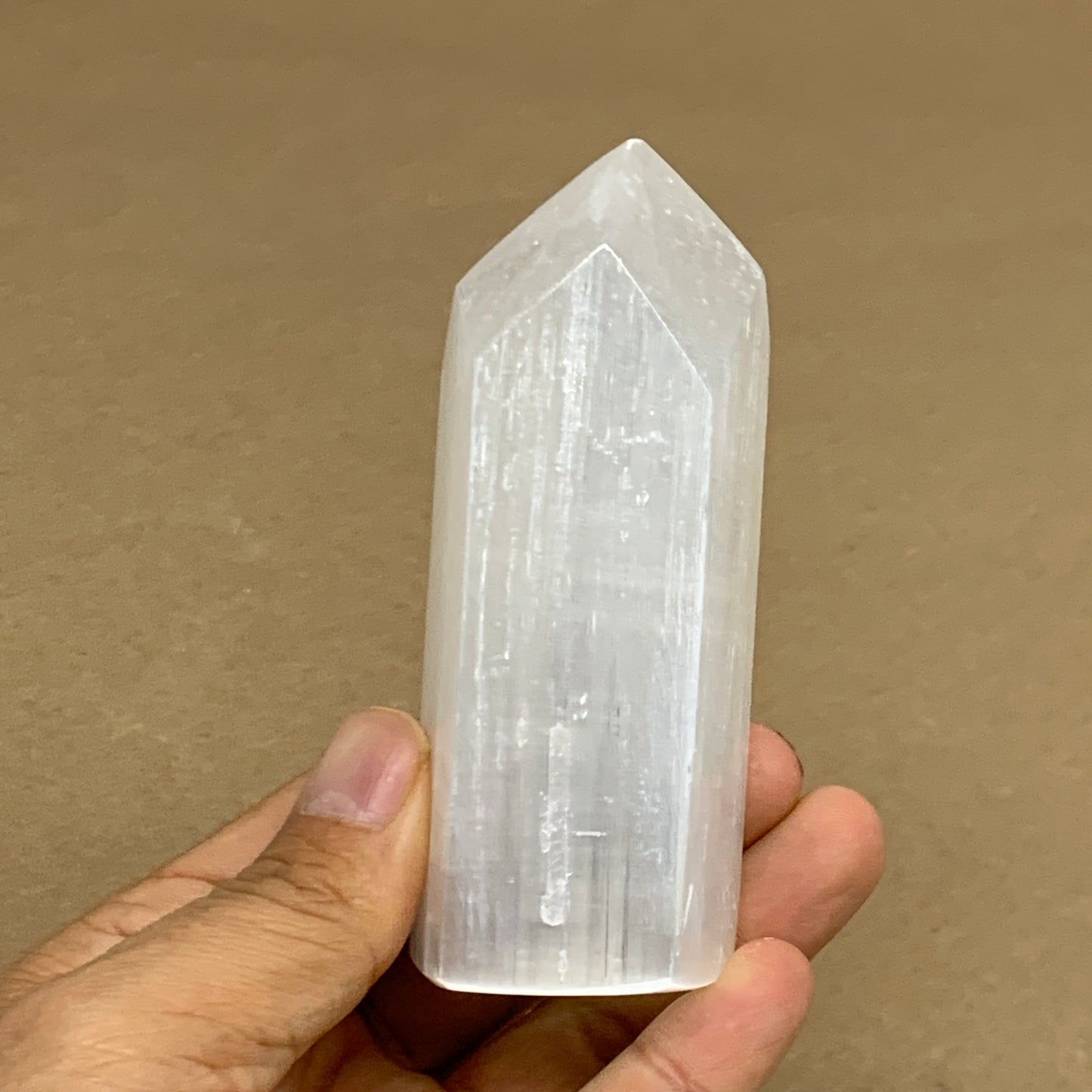 196g, 3.8"x1.6", Selenite (Satin Spar) Crystal Tower Point, B36032