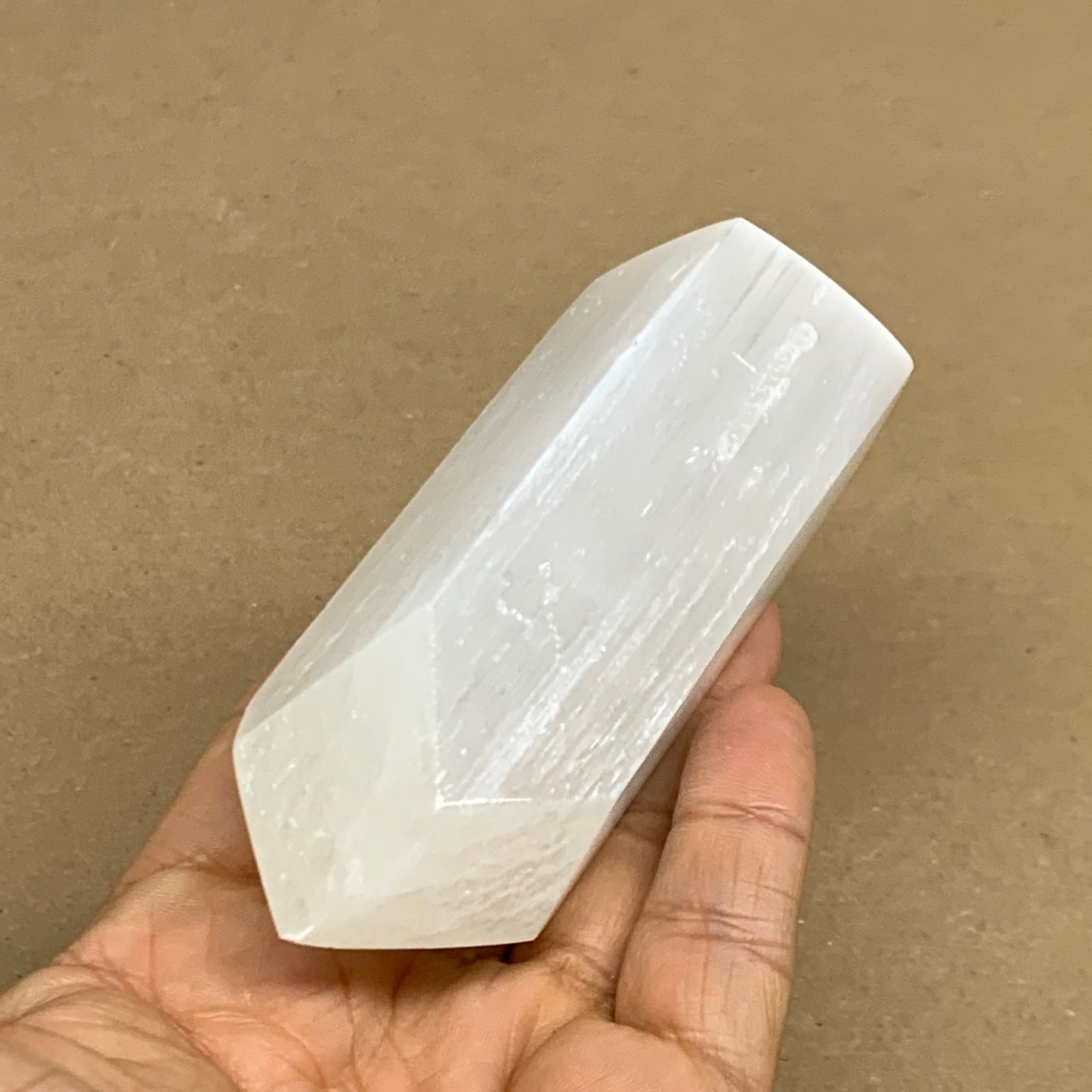 196g, 3.8"x1.6", Selenite (Satin Spar) Crystal Tower Point, B36032