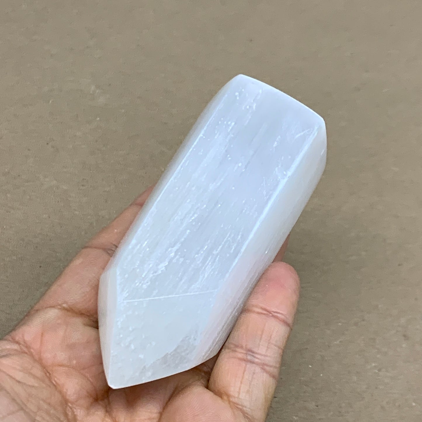 196g, 3.8"x1.6", Selenite (Satin Spar) Crystal Tower Point, B36032