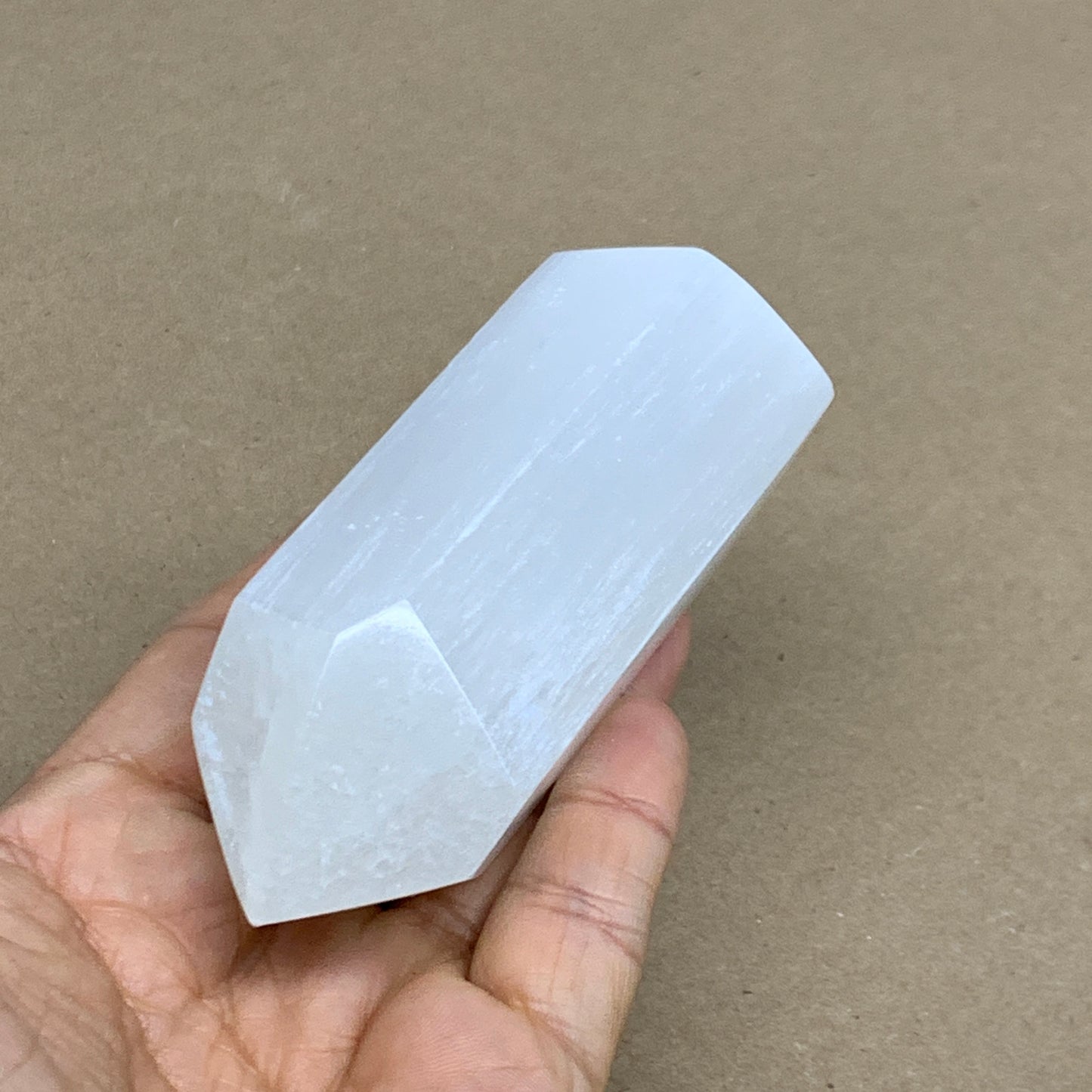 196g, 3.8"x1.6", Selenite (Satin Spar) Crystal Tower Point, B36032