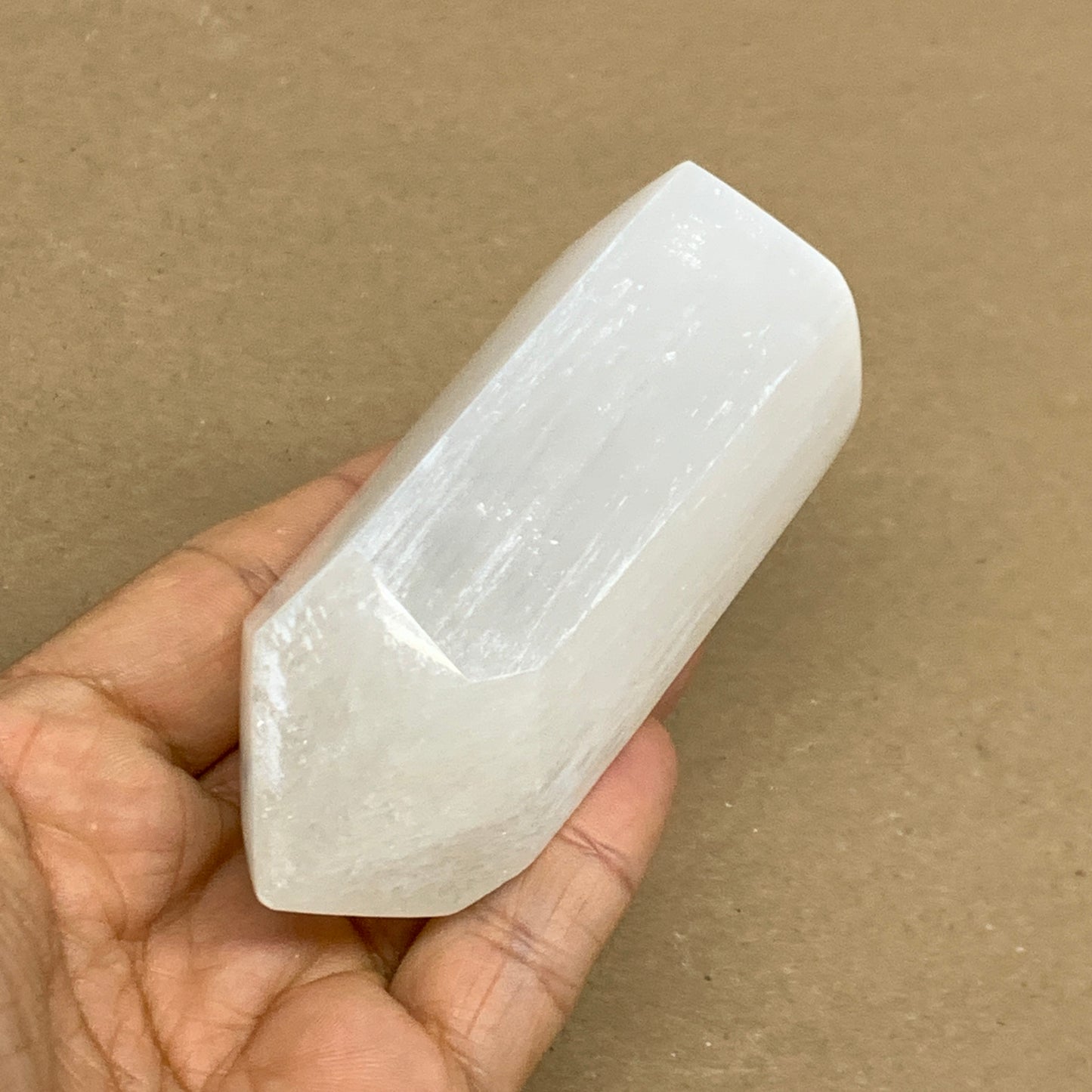 196g, 3.8"x1.6", Selenite (Satin Spar) Crystal Tower Point, B36032