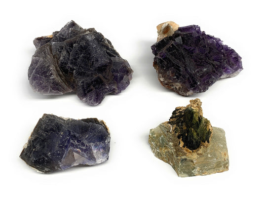 3.7 lbs,3"-4.2" 3 Purple Fluorite,1 Epidote,  Crystal Minerals Specimens,B27411