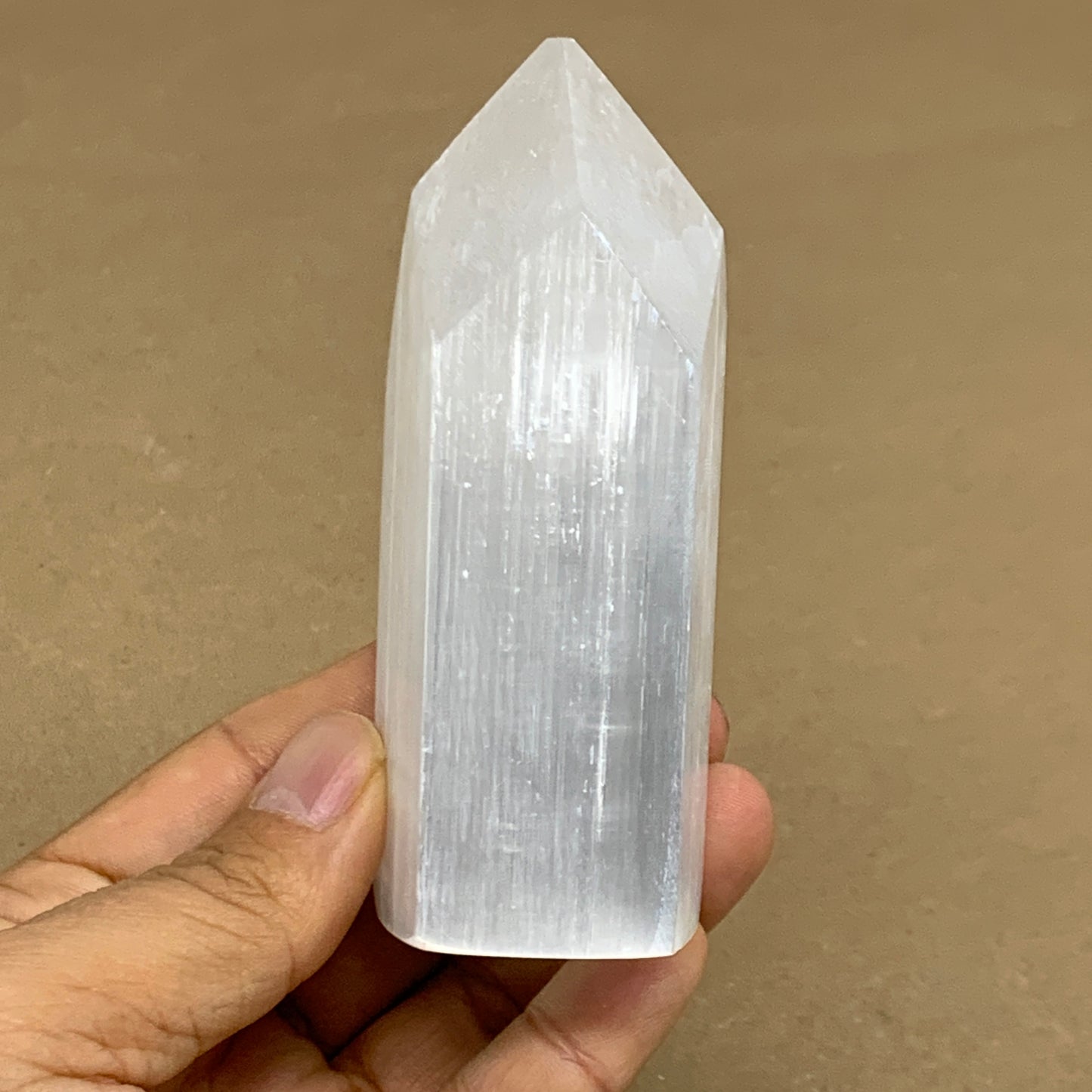 197g, 3.9"x1.7", Selenite (Satin Spar) Crystal Tower Point, B36033