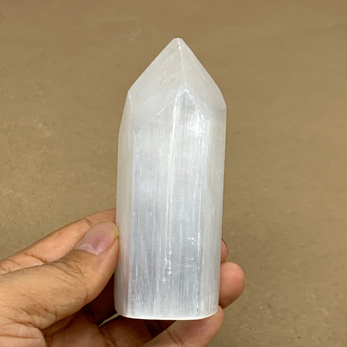 197g, 3.9"x1.7", Selenite (Satin Spar) Crystal Tower Point, B36033