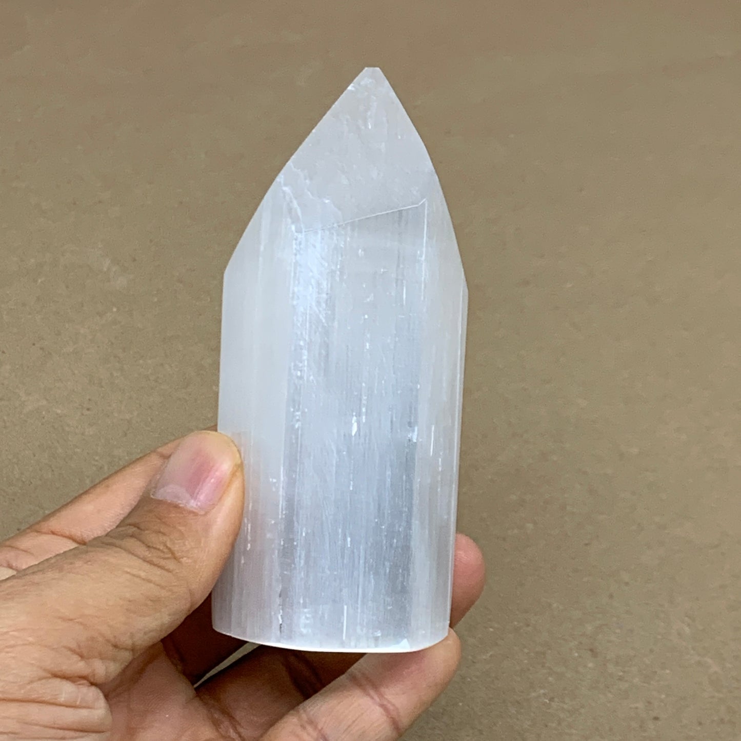 197g, 3.9"x1.7", Selenite (Satin Spar) Crystal Tower Point, B36033