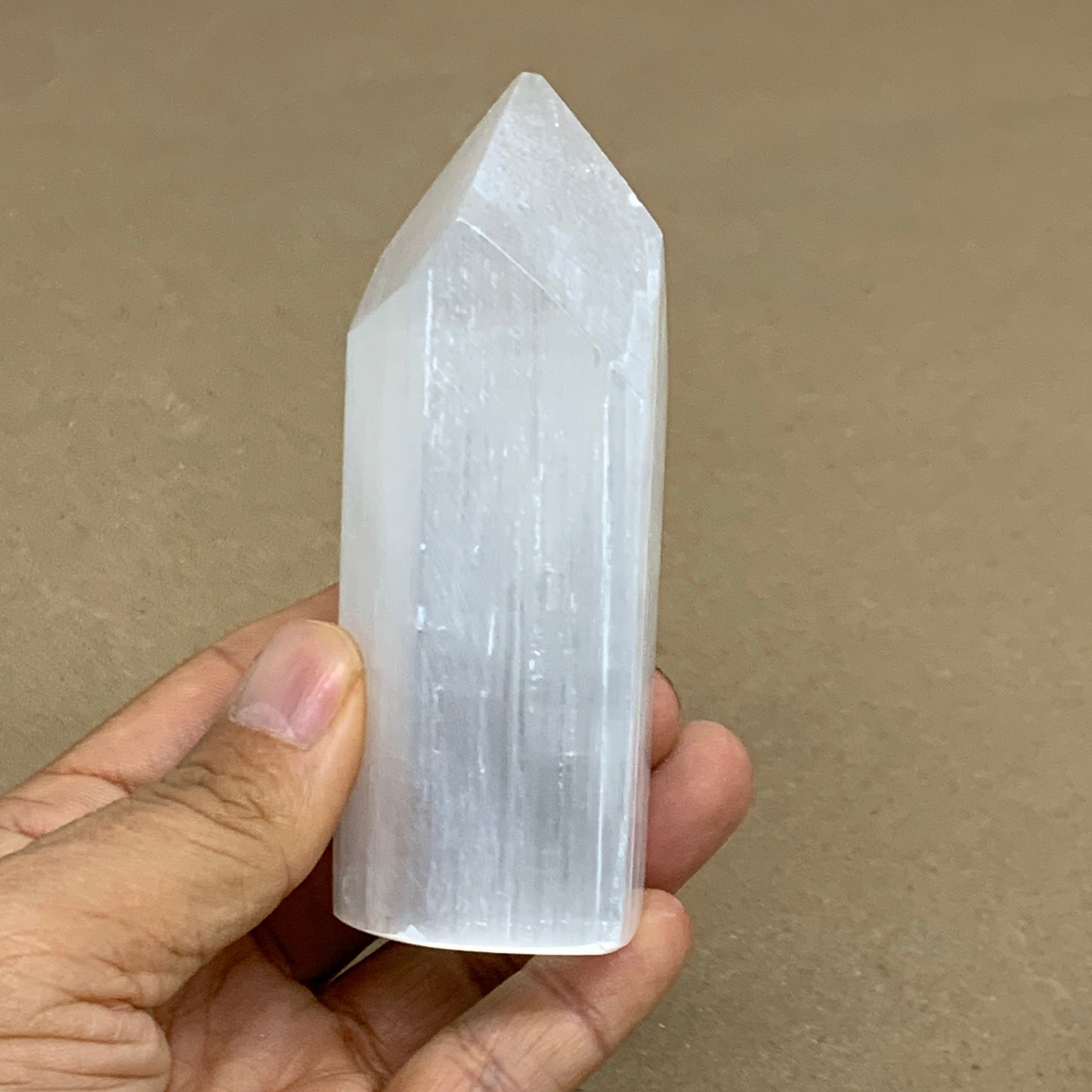 197g, 3.9"x1.7", Selenite (Satin Spar) Crystal Tower Point, B36033