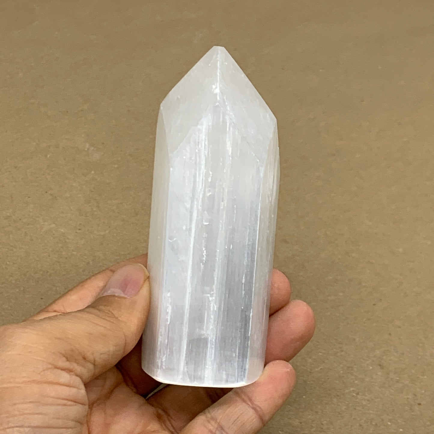 197g, 3.9"x1.7", Selenite (Satin Spar) Crystal Tower Point, B36033