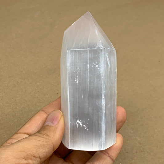 202g, 3.8"x1.6", Selenite (Satin Spar) Crystal Tower Point, B36034