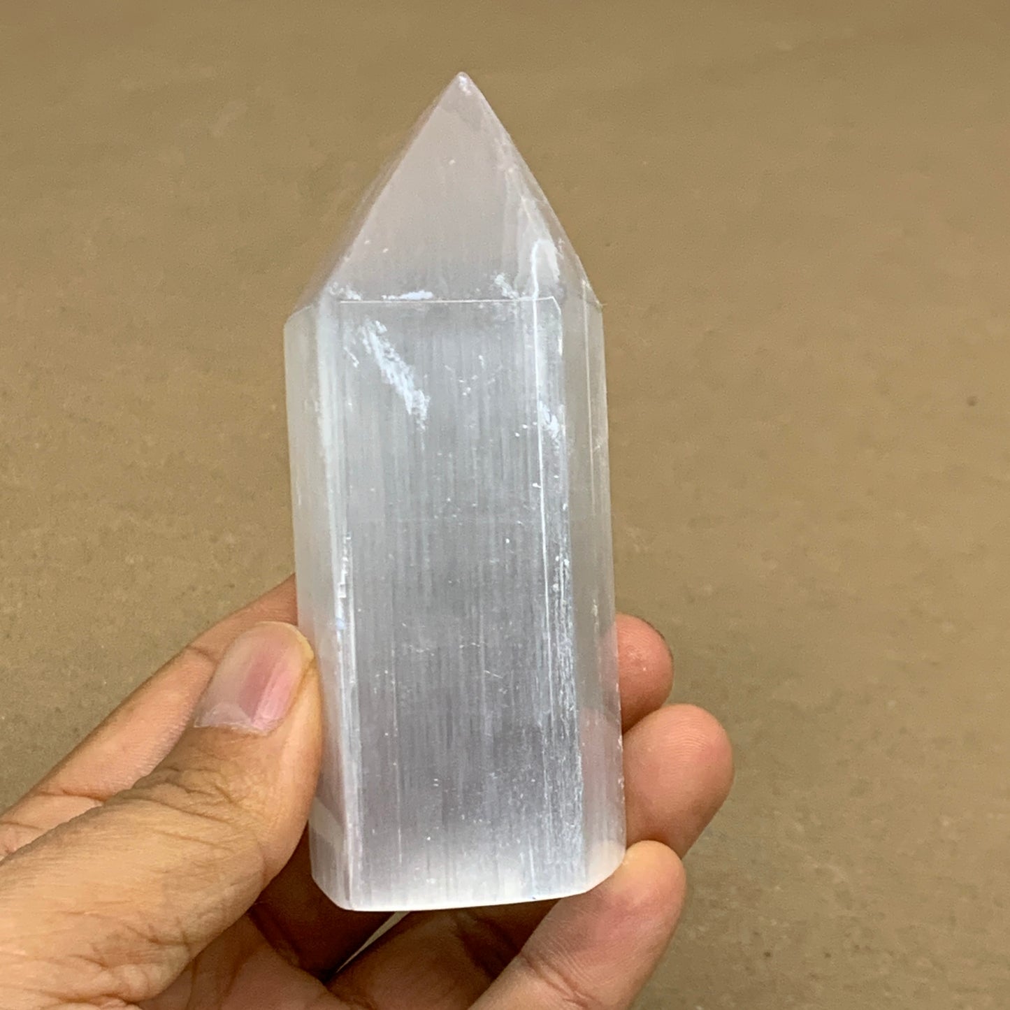 202g, 3.8"x1.6", Selenite (Satin Spar) Crystal Tower Point, B36034