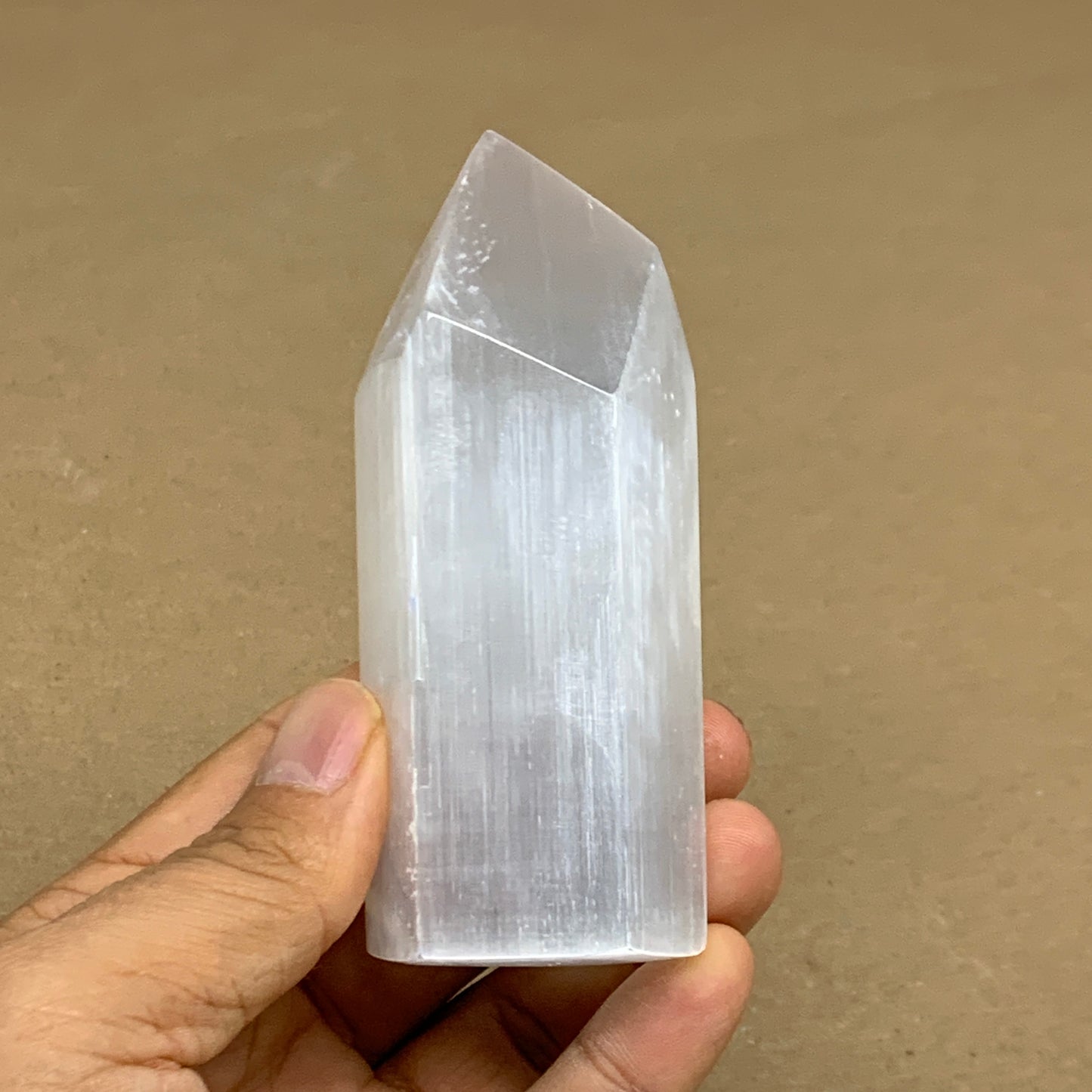 202g, 3.8"x1.6", Selenite (Satin Spar) Crystal Tower Point, B36034