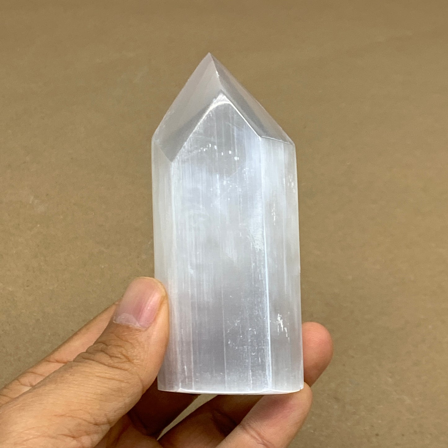 202g, 3.8"x1.6", Selenite (Satin Spar) Crystal Tower Point, B36034