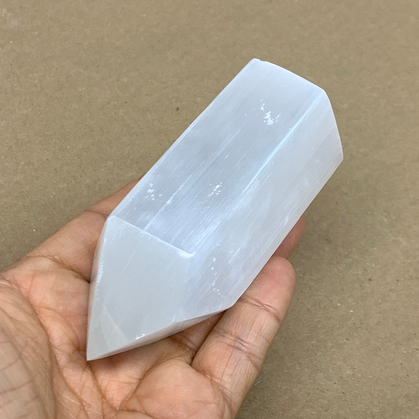 202g, 3.8"x1.6", Selenite (Satin Spar) Crystal Tower Point, B36034