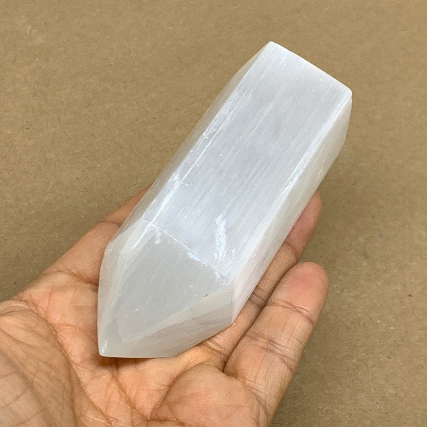 202g, 3.8"x1.6", Selenite (Satin Spar) Crystal Tower Point, B36034