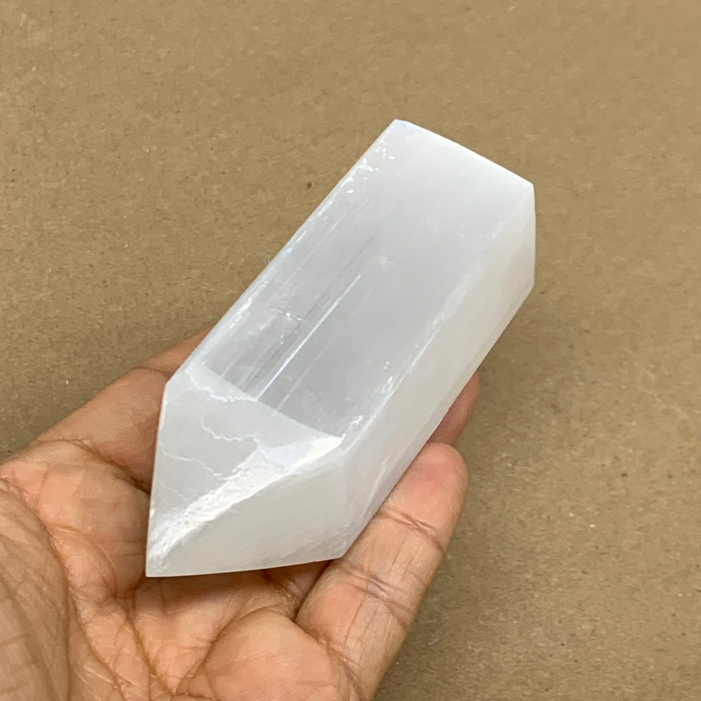 202g, 3.8"x1.6", Selenite (Satin Spar) Crystal Tower Point, B36034