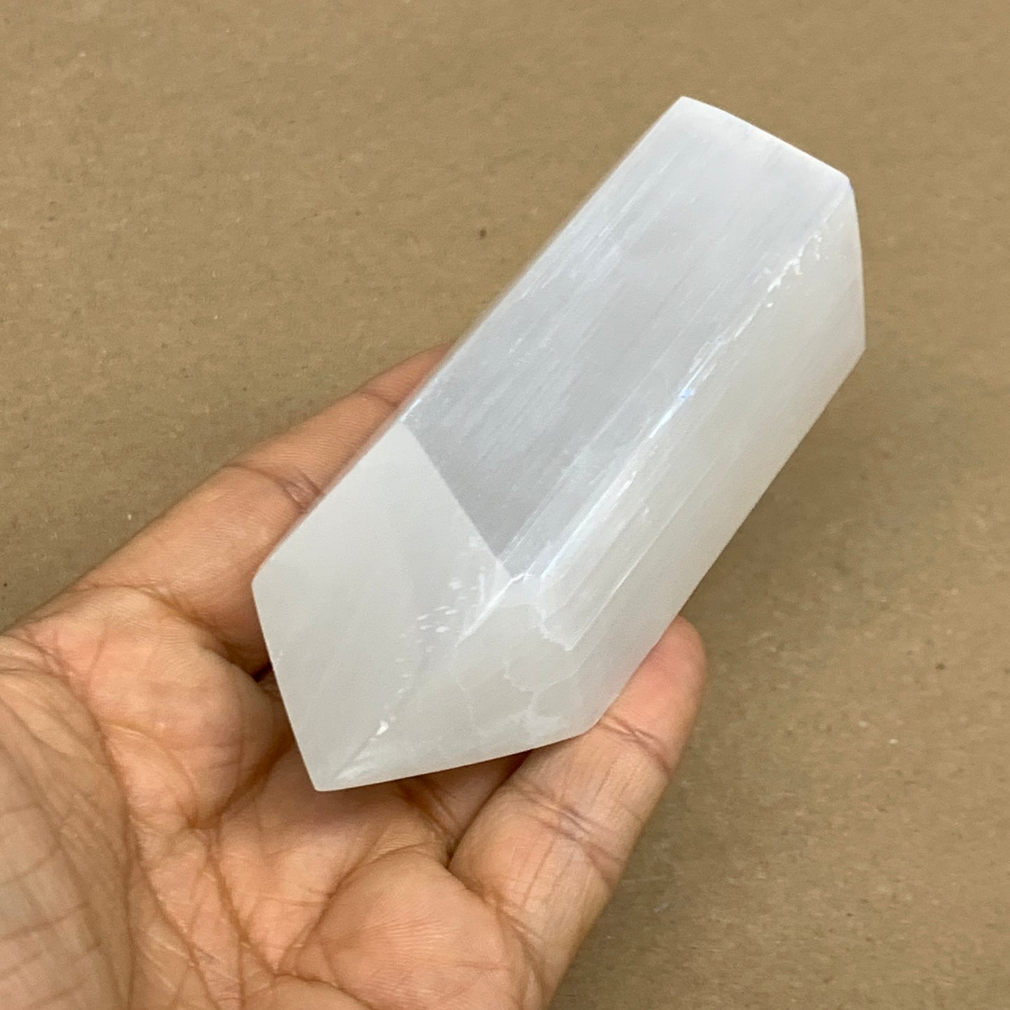 202g, 3.8"x1.6", Selenite (Satin Spar) Crystal Tower Point, B36034