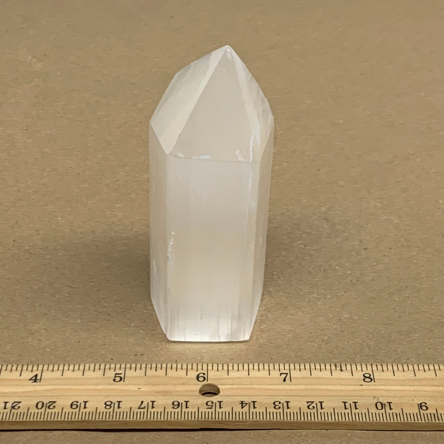 202g, 3.8"x1.6", Selenite (Satin Spar) Crystal Tower Point, B36034