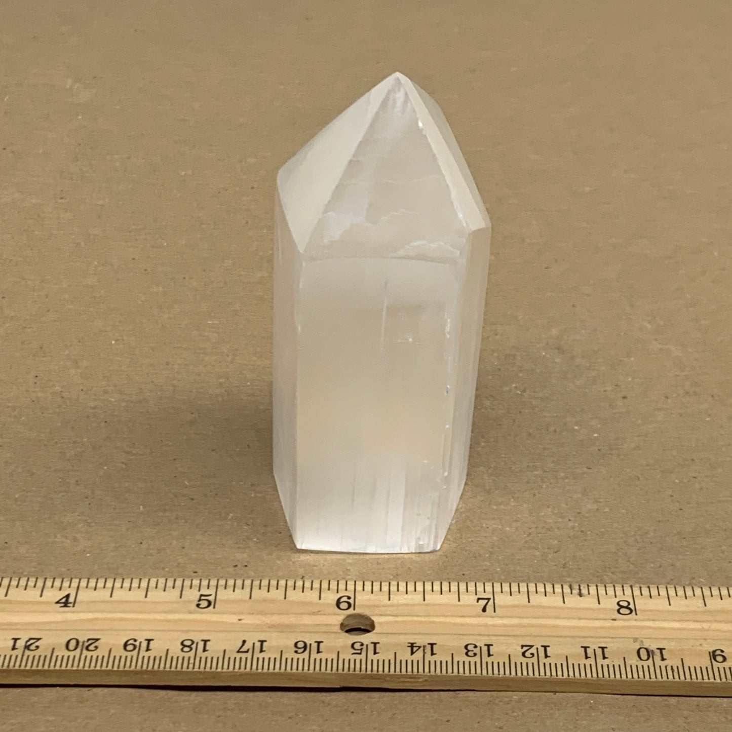 202g, 3.8"x1.6", Selenite (Satin Spar) Crystal Tower Point, B36034