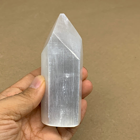 192g, 3.9"x1.5", Selenite (Satin Spar) Crystal Tower Point, B36036