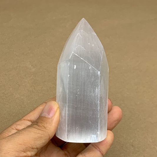 206g, 3.8"x1.6", Selenite (Satin Spar) Crystal Tower Point, B36037