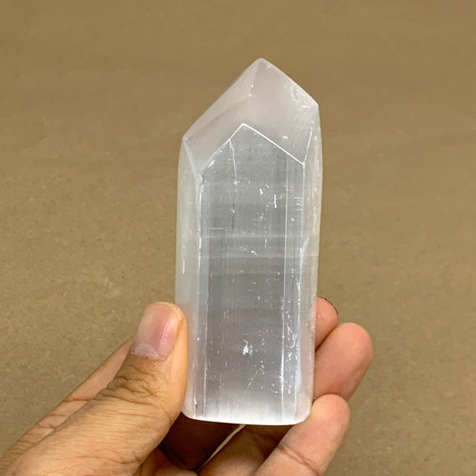 189.9g, 3.7"x1.6", Selenite (Satin Spar) Crystal Tower Point, B36039