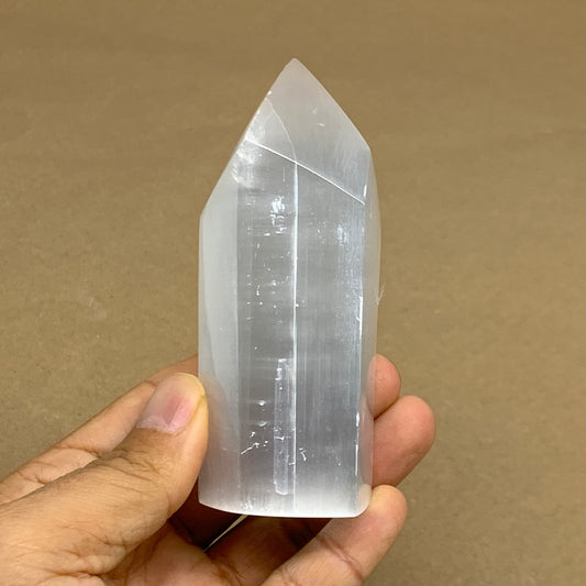 203g, 3.8"x1.6", Selenite (Satin Spar) Crystal Tower Point, B36040