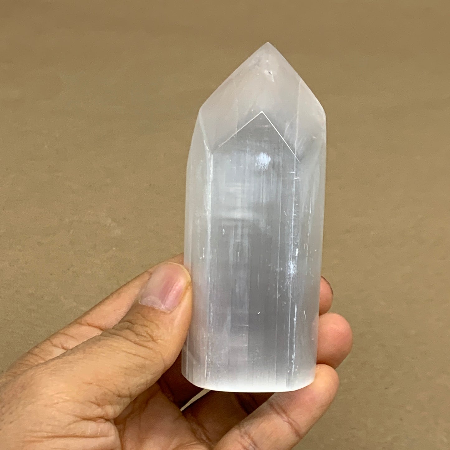 203g, 3.8"x1.6", Selenite (Satin Spar) Crystal Tower Point, B36040