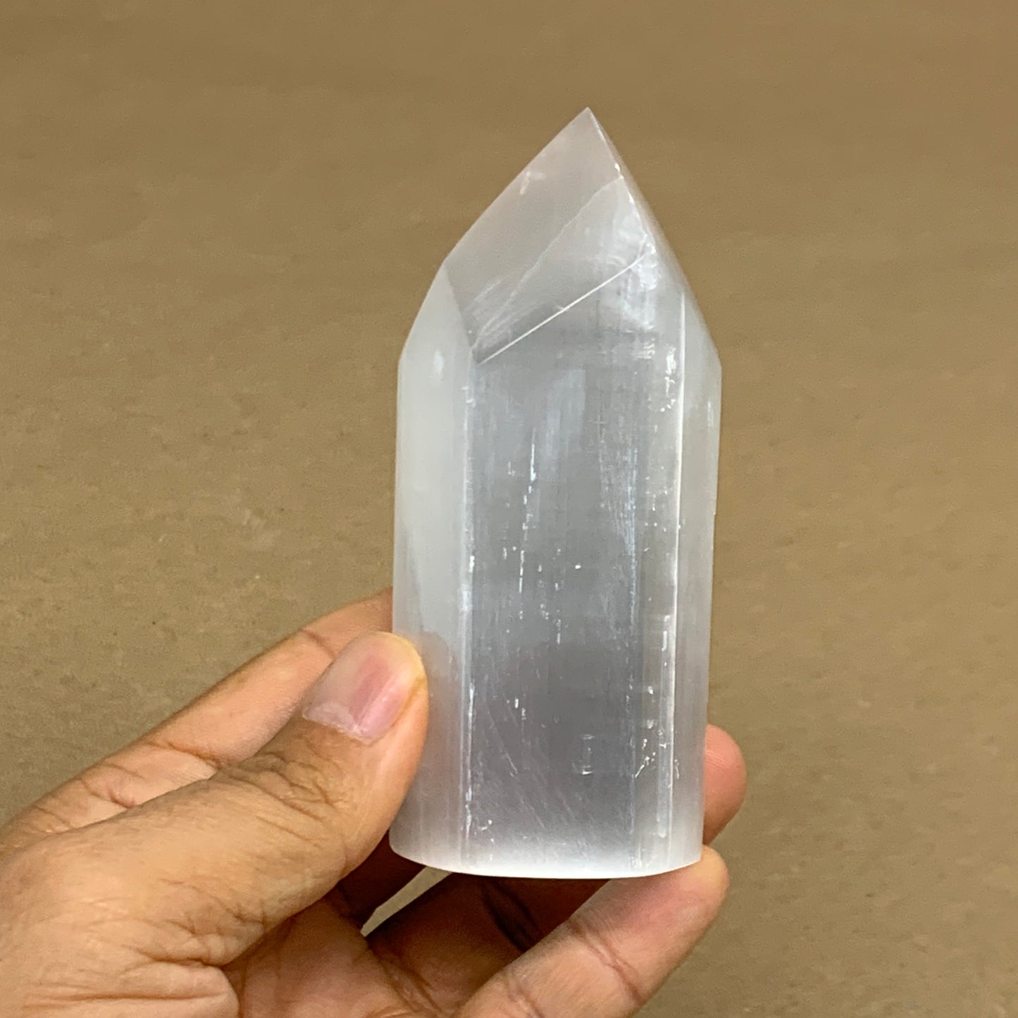 203g, 3.8"x1.6", Selenite (Satin Spar) Crystal Tower Point, B36040