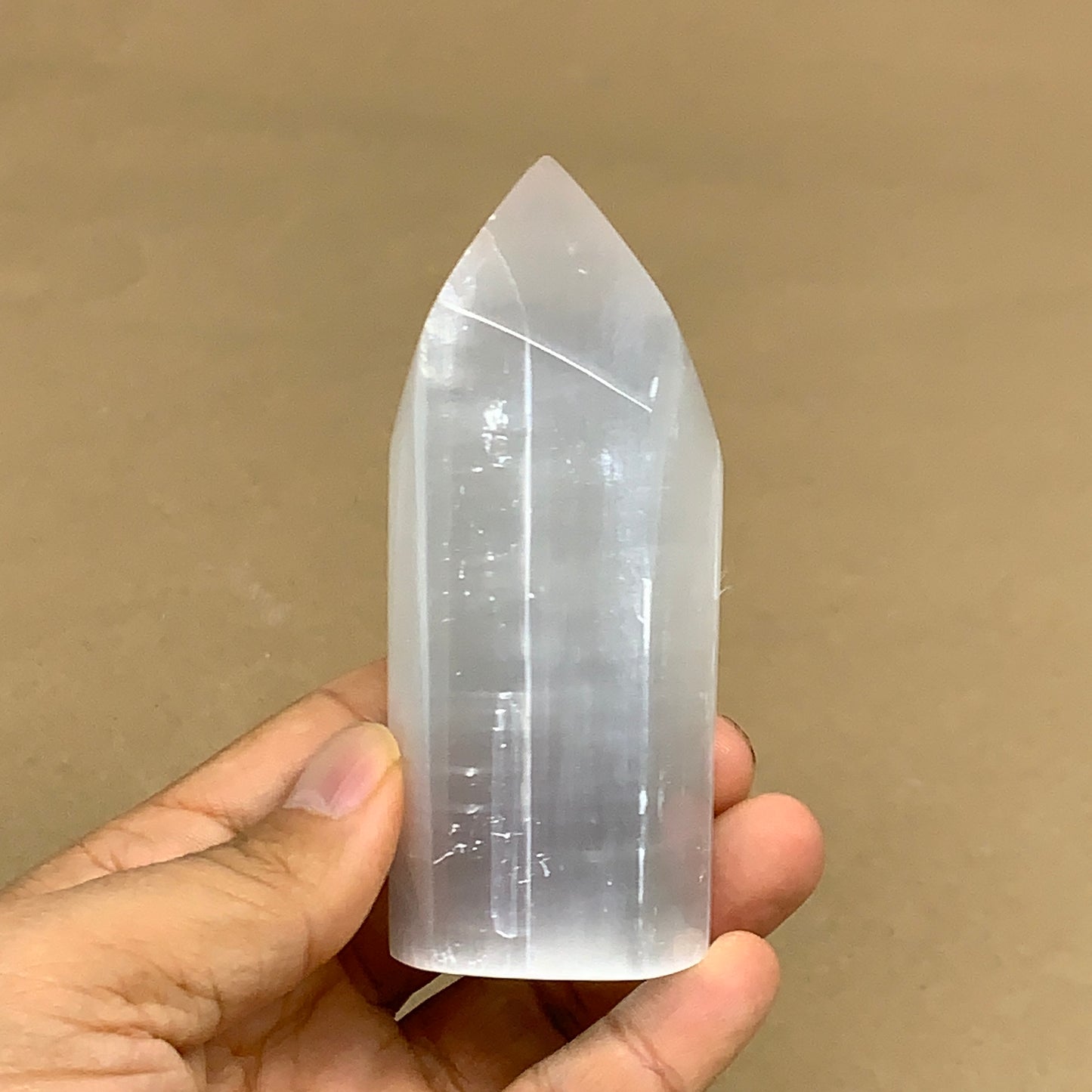 203g, 3.8"x1.6", Selenite (Satin Spar) Crystal Tower Point, B36040