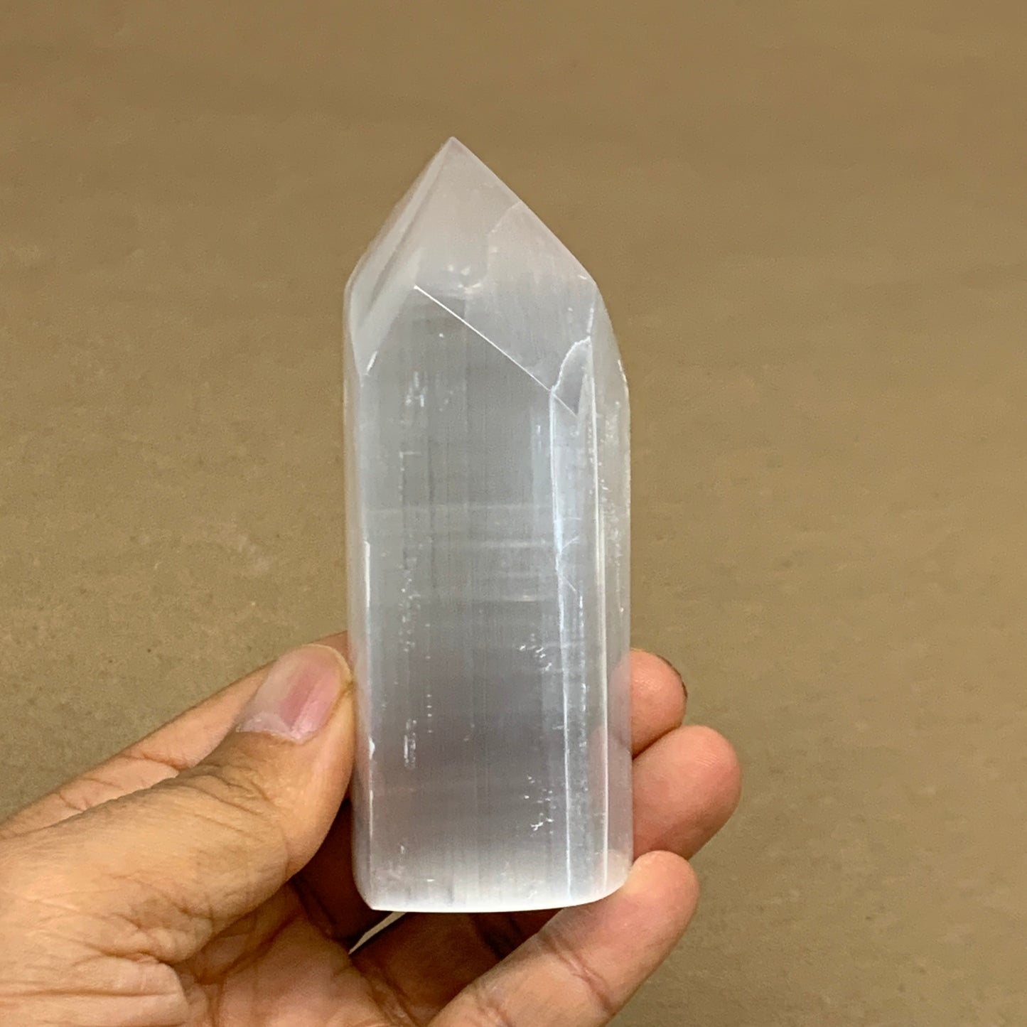 203g, 3.8"x1.6", Selenite (Satin Spar) Crystal Tower Point, B36040