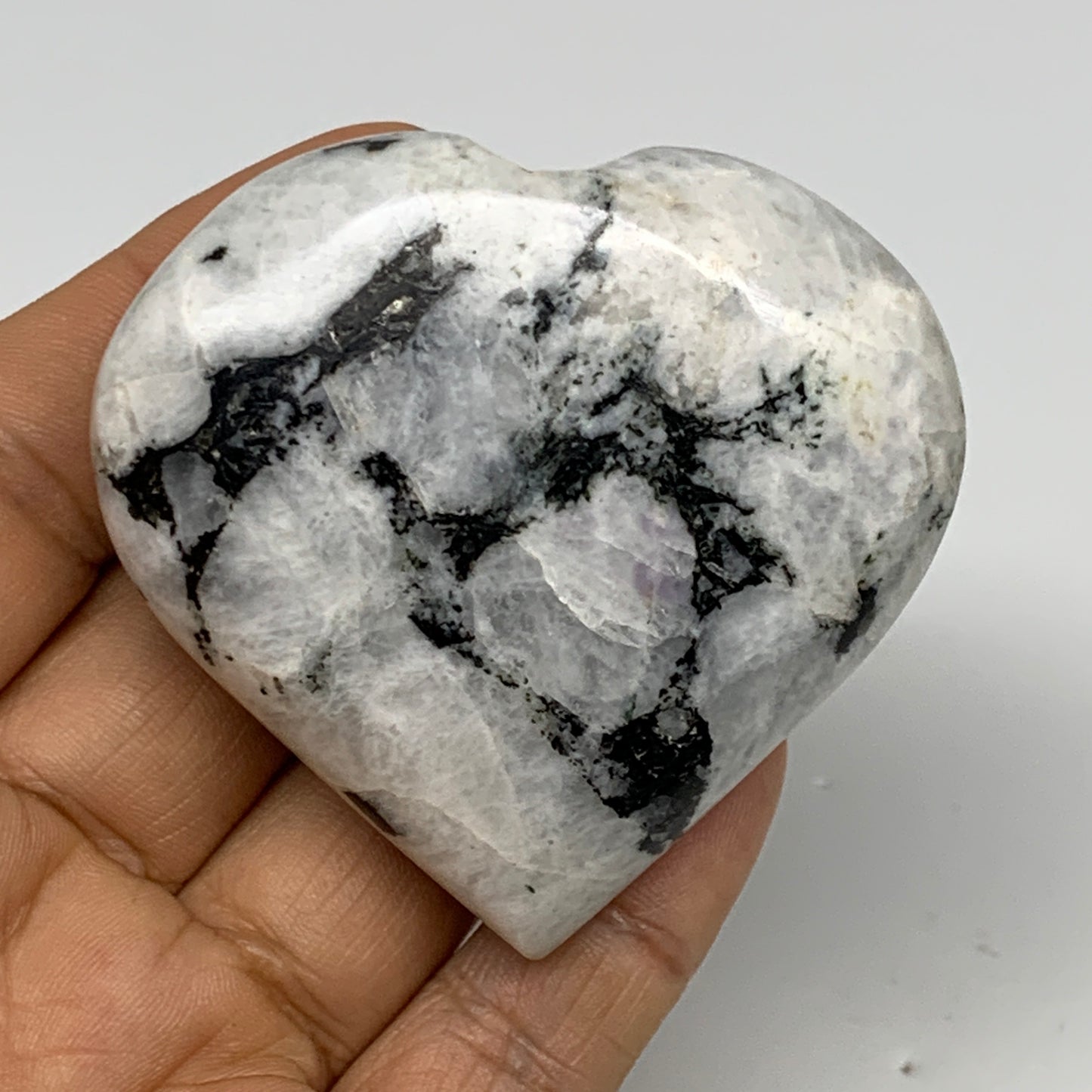 115.7g, 2.3"x2.4"x0.9", Rainbow Moonstone Heart Crystal Gemstone @India, B29758