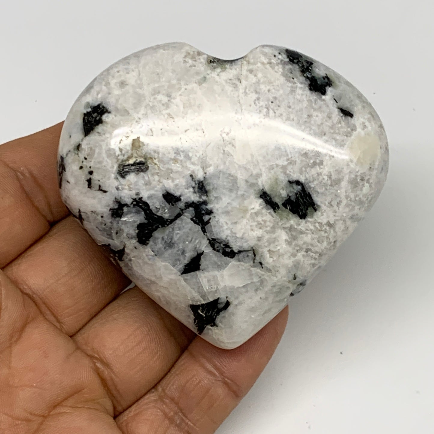 146.5g, 2.3"x2.6"x1", Rainbow Moonstone Heart Crystal Gemstone @India, B29759