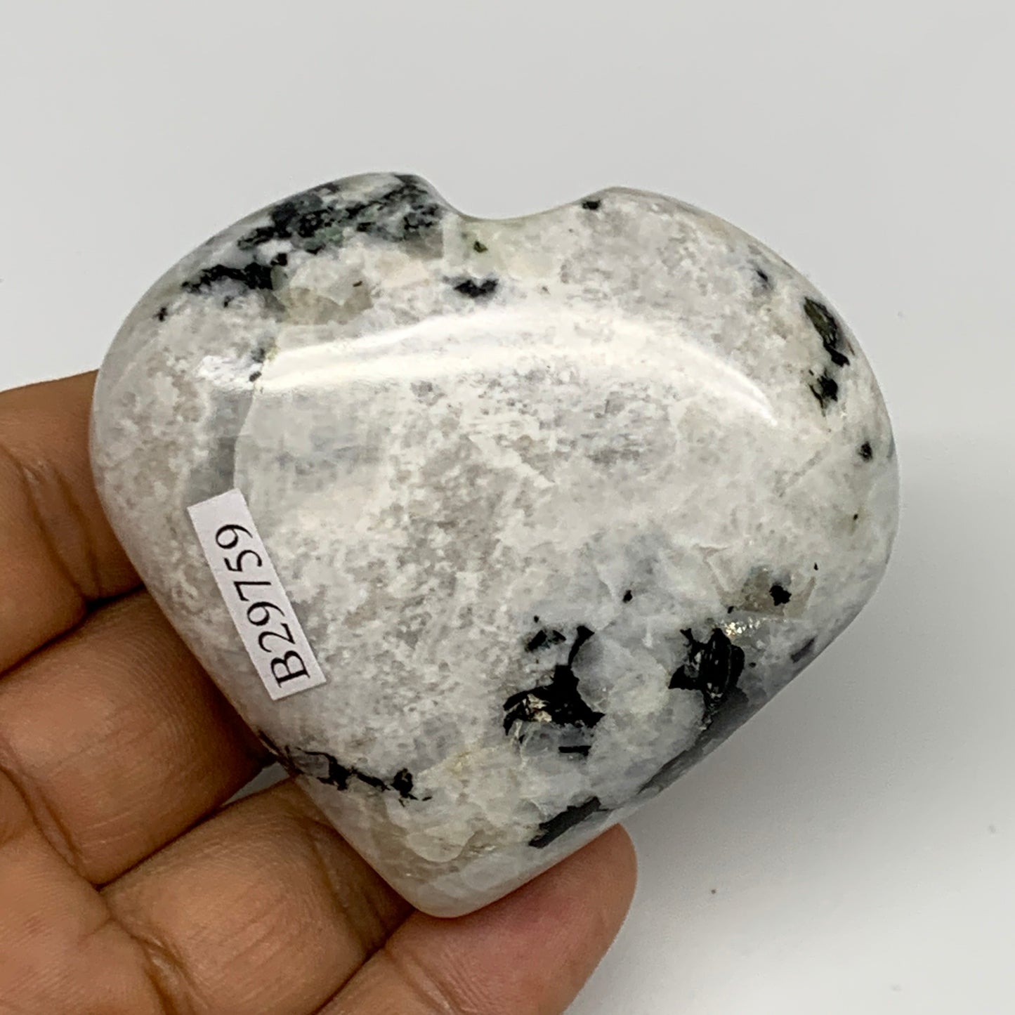 146.5g, 2.3"x2.6"x1", Rainbow Moonstone Heart Crystal Gemstone @India, B29759