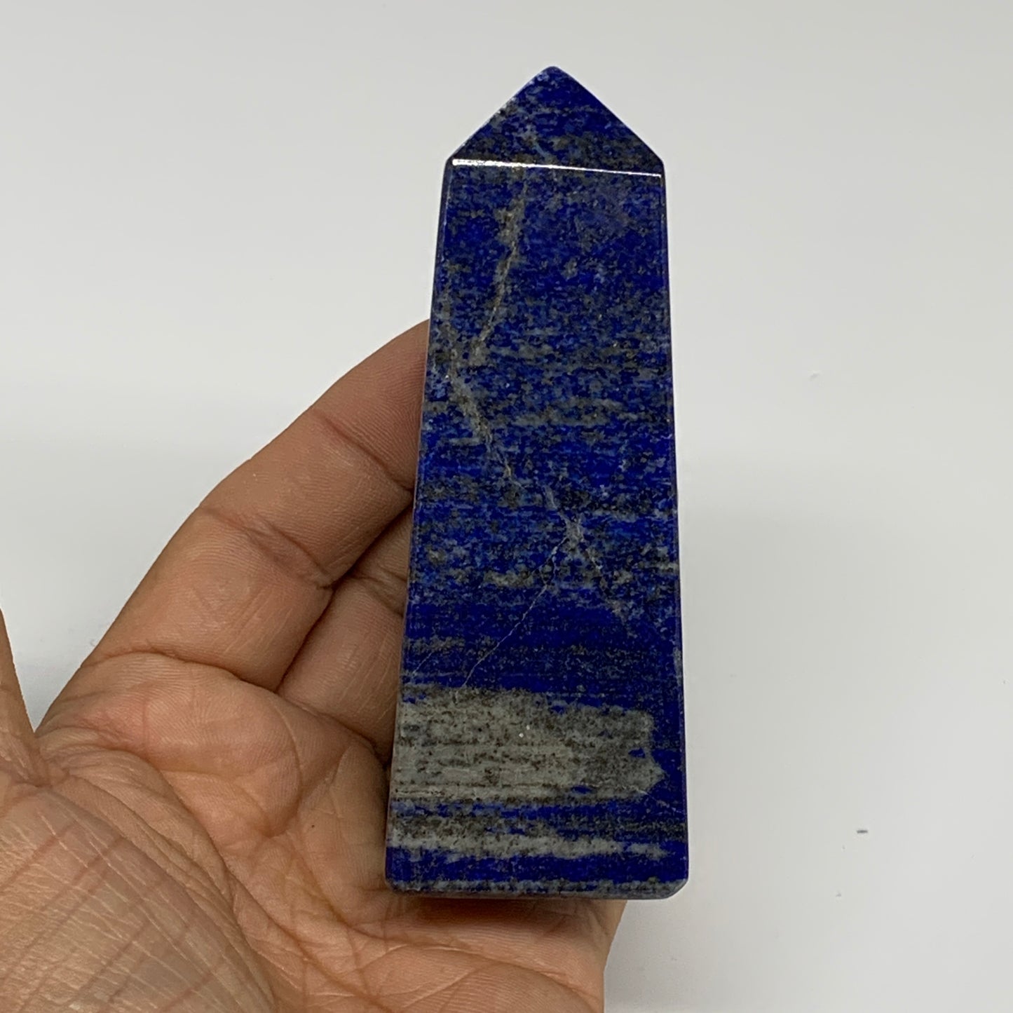 250.3g, 3.8"x1.3"x1.3", Natural Lapis Lazuli Tower Point Obelisk Afghanistan,B30