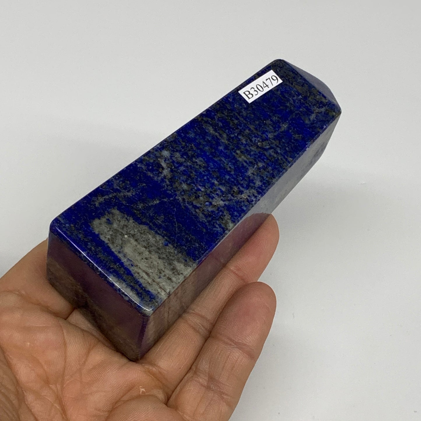 250.3g, 3.8"x1.3"x1.3", Natural Lapis Lazuli Tower Point Obelisk Afghanistan,B30