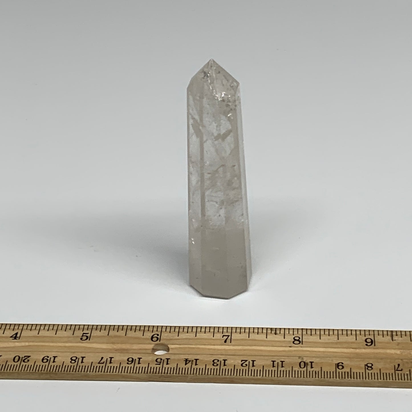 79.8g, 3.7"x0.9", Natural Quartz Crystal Tower Point Obelisk @India, B31324