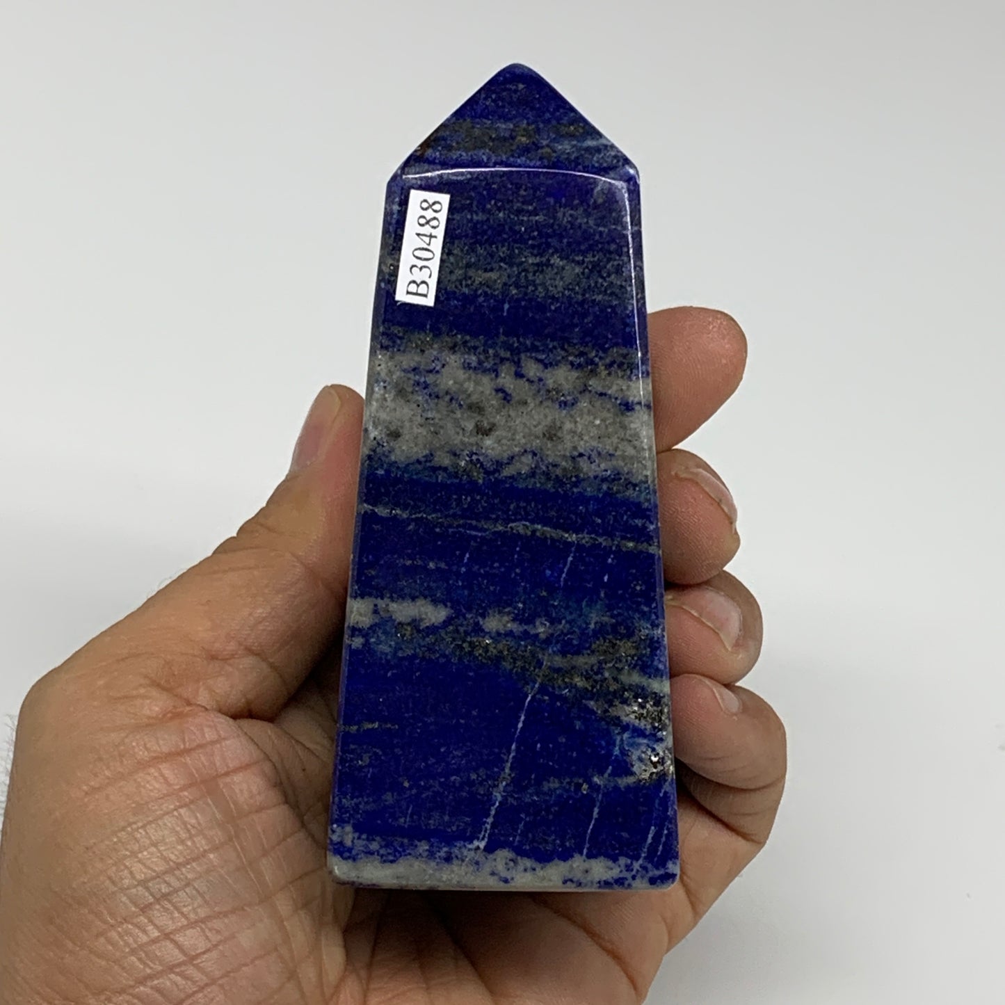 380.5g, 4"x1.7"x1.7", Natural Lapis Lazuli Tower Point Obelisk Afghanistan,B3048