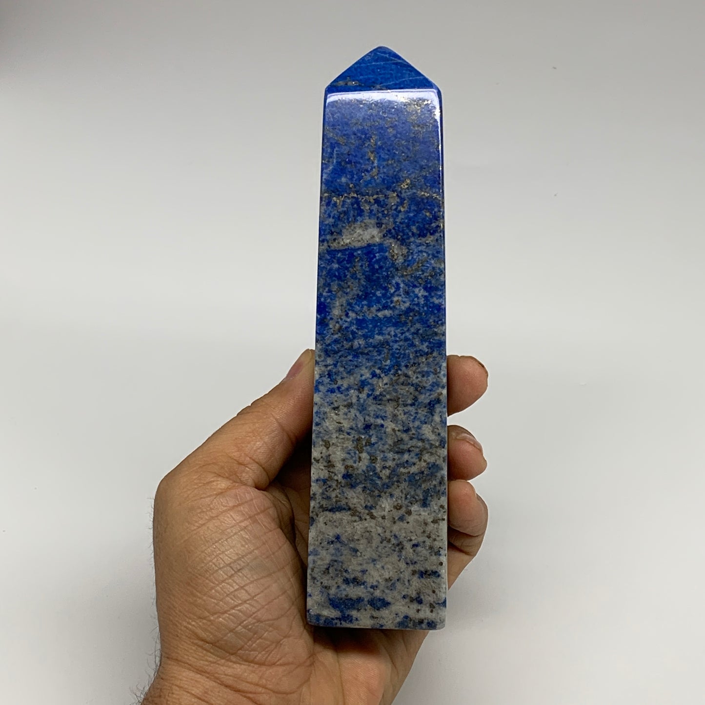 625g, 6.4"x1.5"x1.5", Natural Lapis Lazuli Tower Point Obelisk Afghanistan,B3049