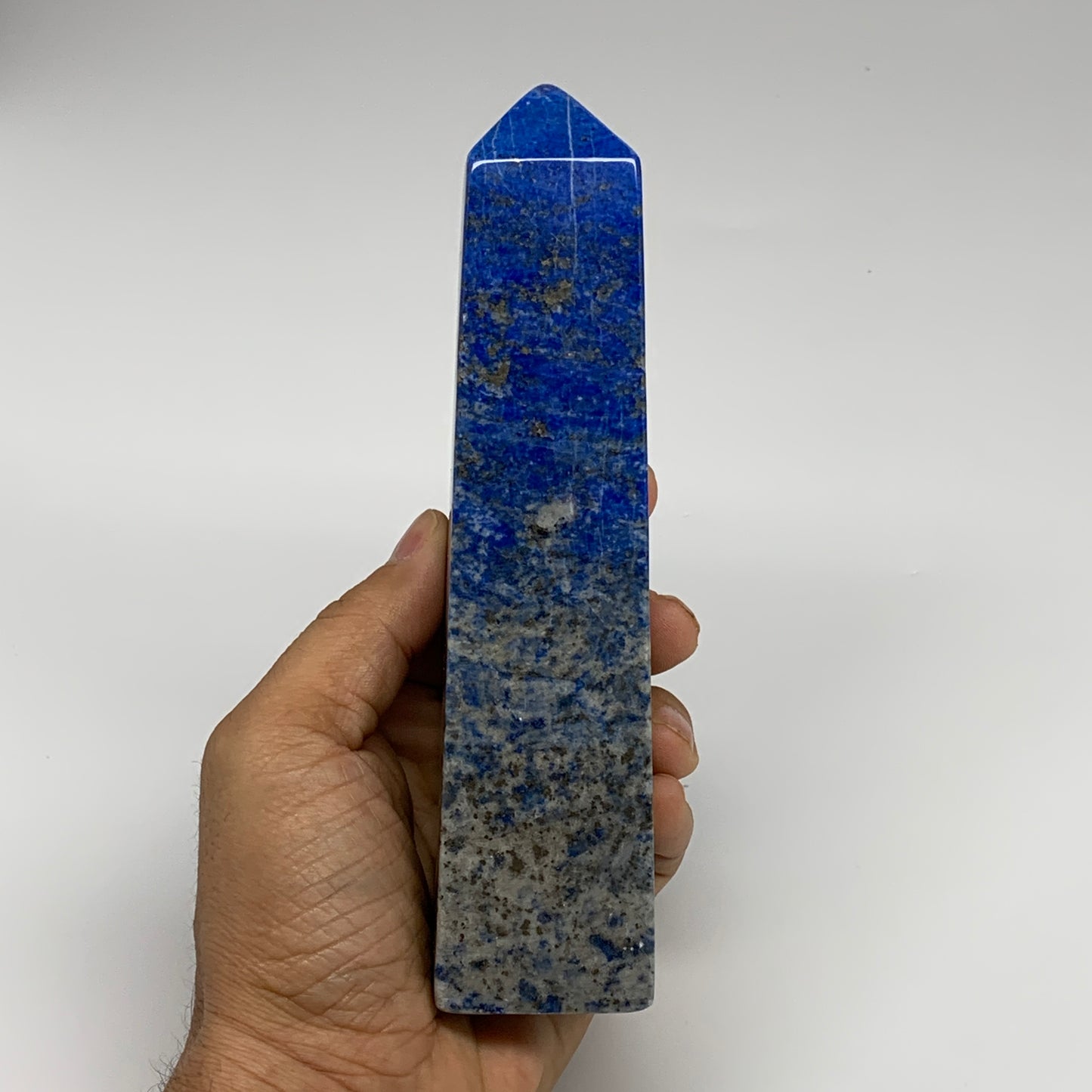 625g, 6.4"x1.5"x1.5", Natural Lapis Lazuli Tower Point Obelisk Afghanistan,B3049