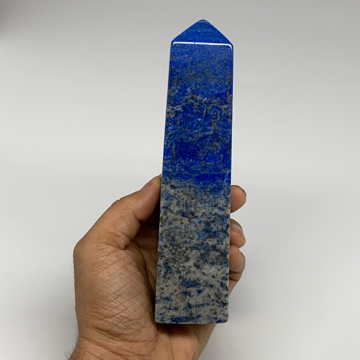 625g, 6.4"x1.5"x1.5", Natural Lapis Lazuli Tower Point Obelisk Afghanistan,B3049