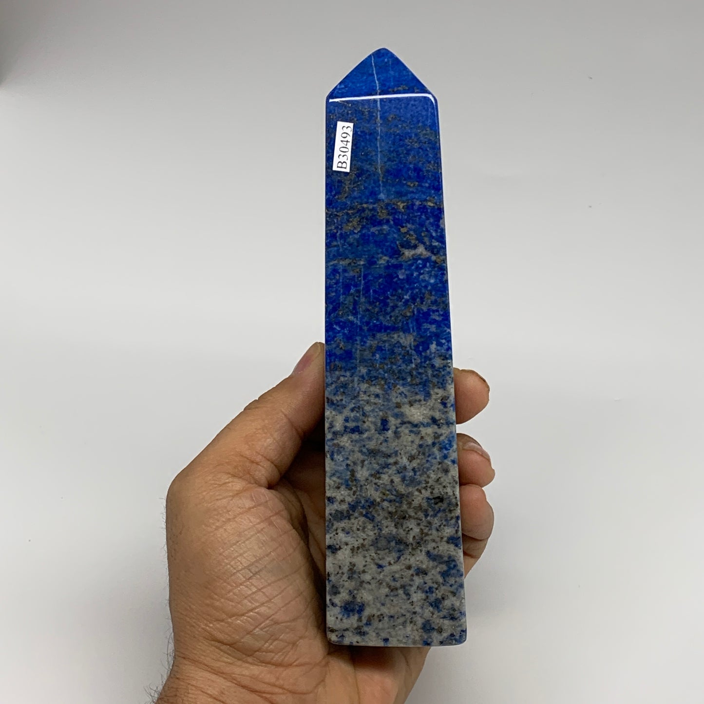 625g, 6.4"x1.5"x1.5", Natural Lapis Lazuli Tower Point Obelisk Afghanistan,B3049