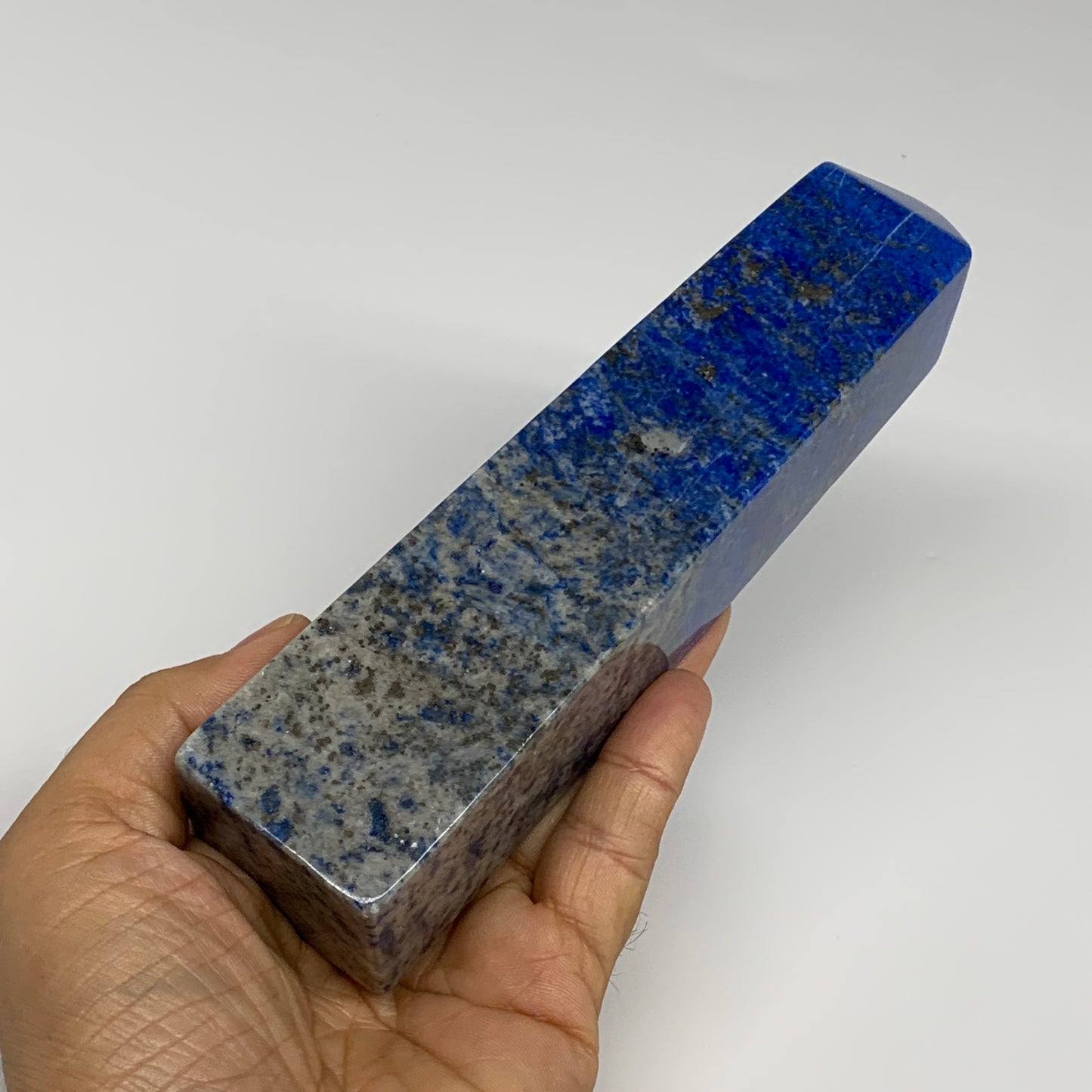 625g, 6.4"x1.5"x1.5", Natural Lapis Lazuli Tower Point Obelisk Afghanistan,B3049