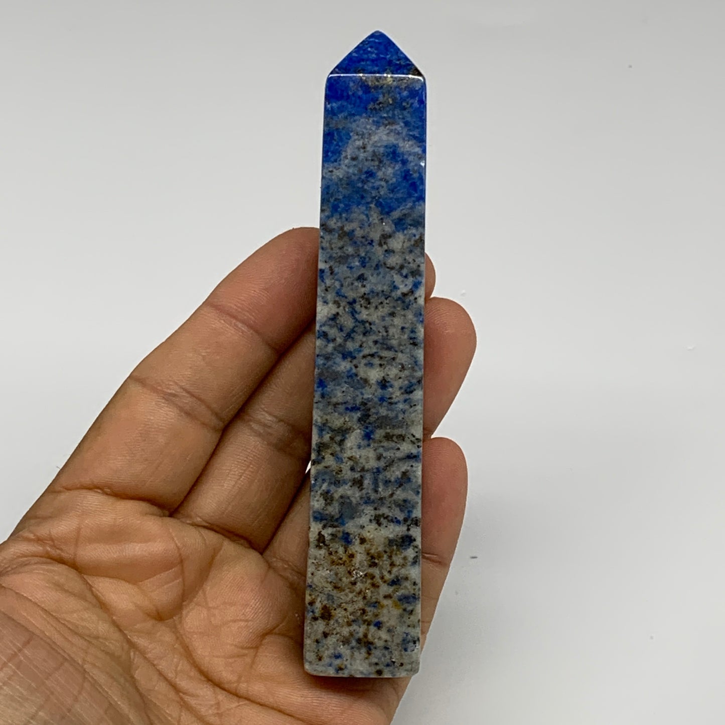 122.8g, 4.5"x0.8"x0.8", Natural Lapis Lazuli Tower Point Obelisk Afghanistan,B30